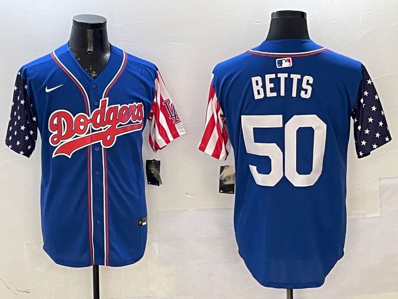 Men Los Angeles Dodgers 50 Betts Blue a generation of national flags Joint name 2025 Nike MLB Jersey style 3